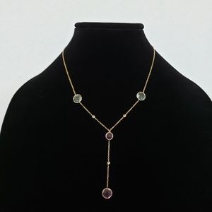 14K Yellow Gold Blue Topaz Amethyst Y-Drop Necklace